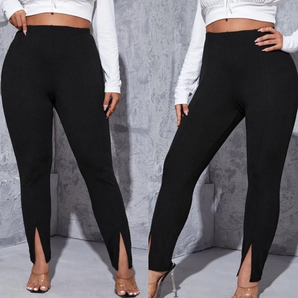 Plus size black stretchy split hem pants - Picture 1 of 15
